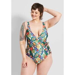 ModCloth The Bonita One-Piece Swimsuit White Floral Critters 2XL NEW